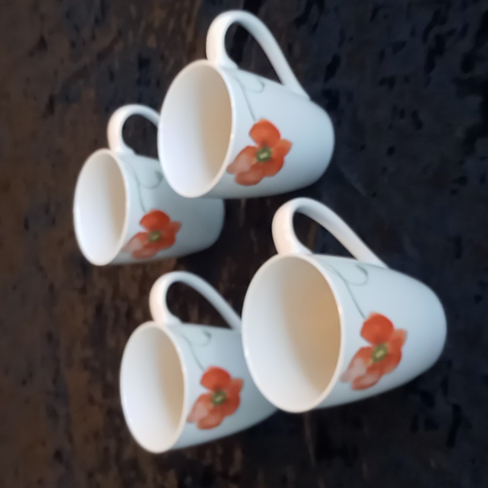Corsica Home Poppy Porcelain Coffee/Tea Mug 12oz White/Red/Orange/Green Set of 4